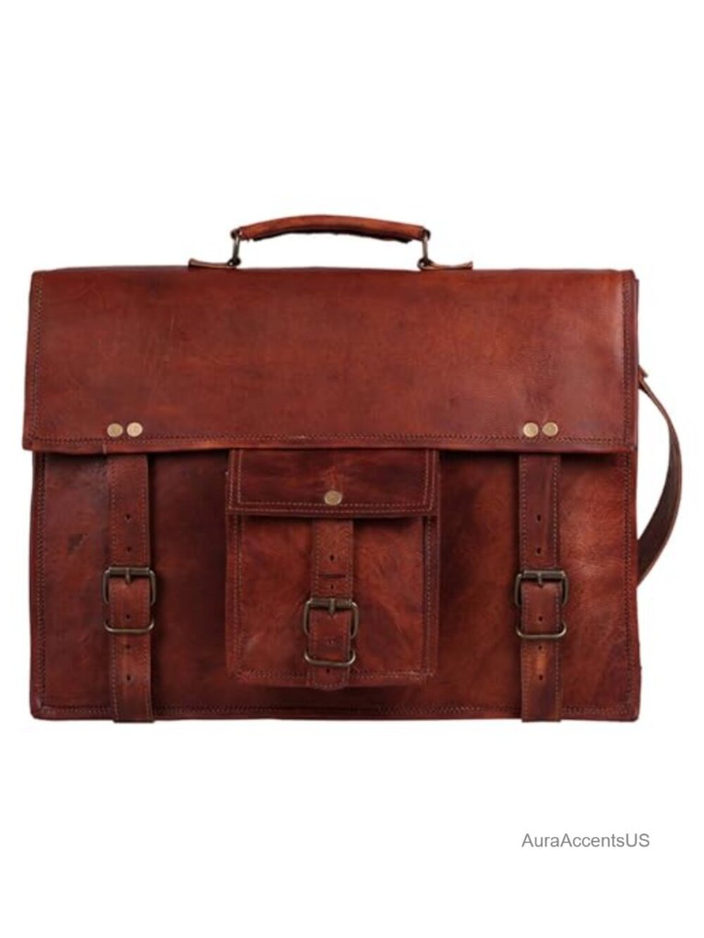 Full Grain Leather Messenger Bag 14 Inch Laptop Briefcase Vintage Satchel